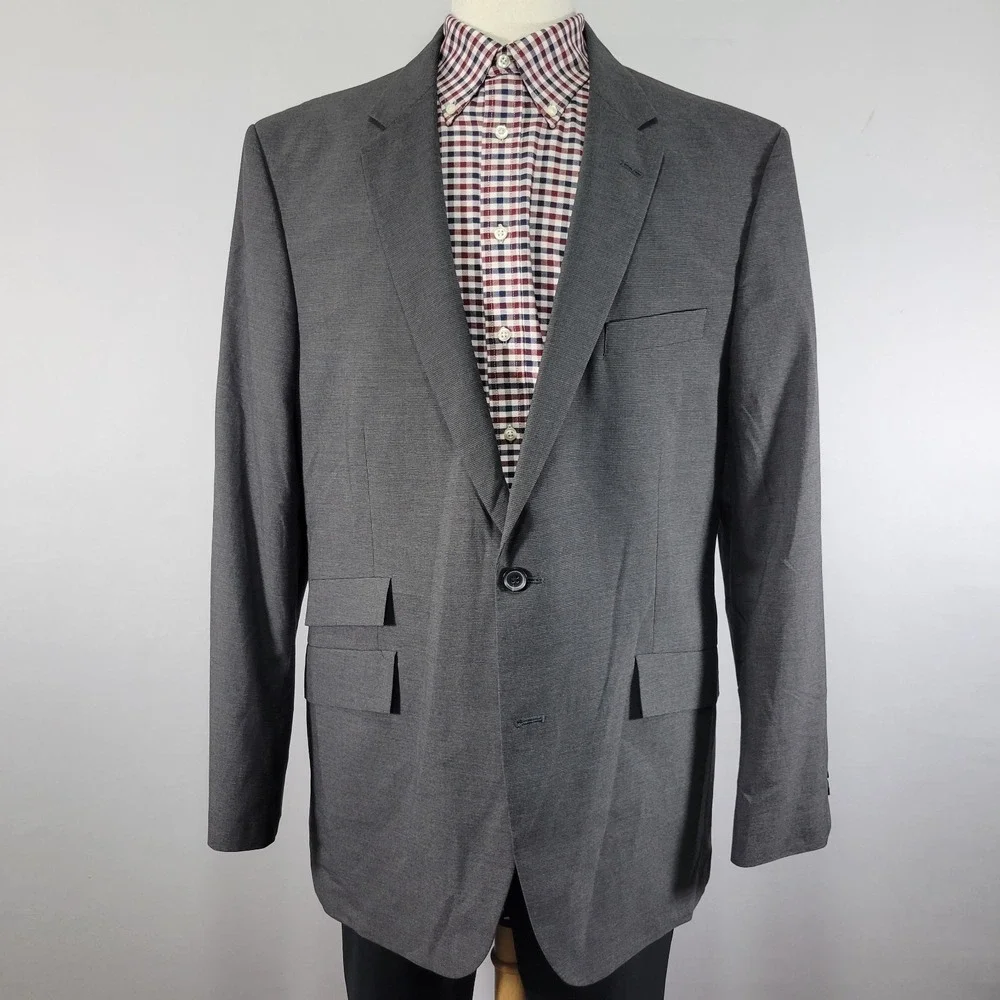 Haggar Men's Sport Coat Blazer Two Button Gray Polyester Viscose 46L‎